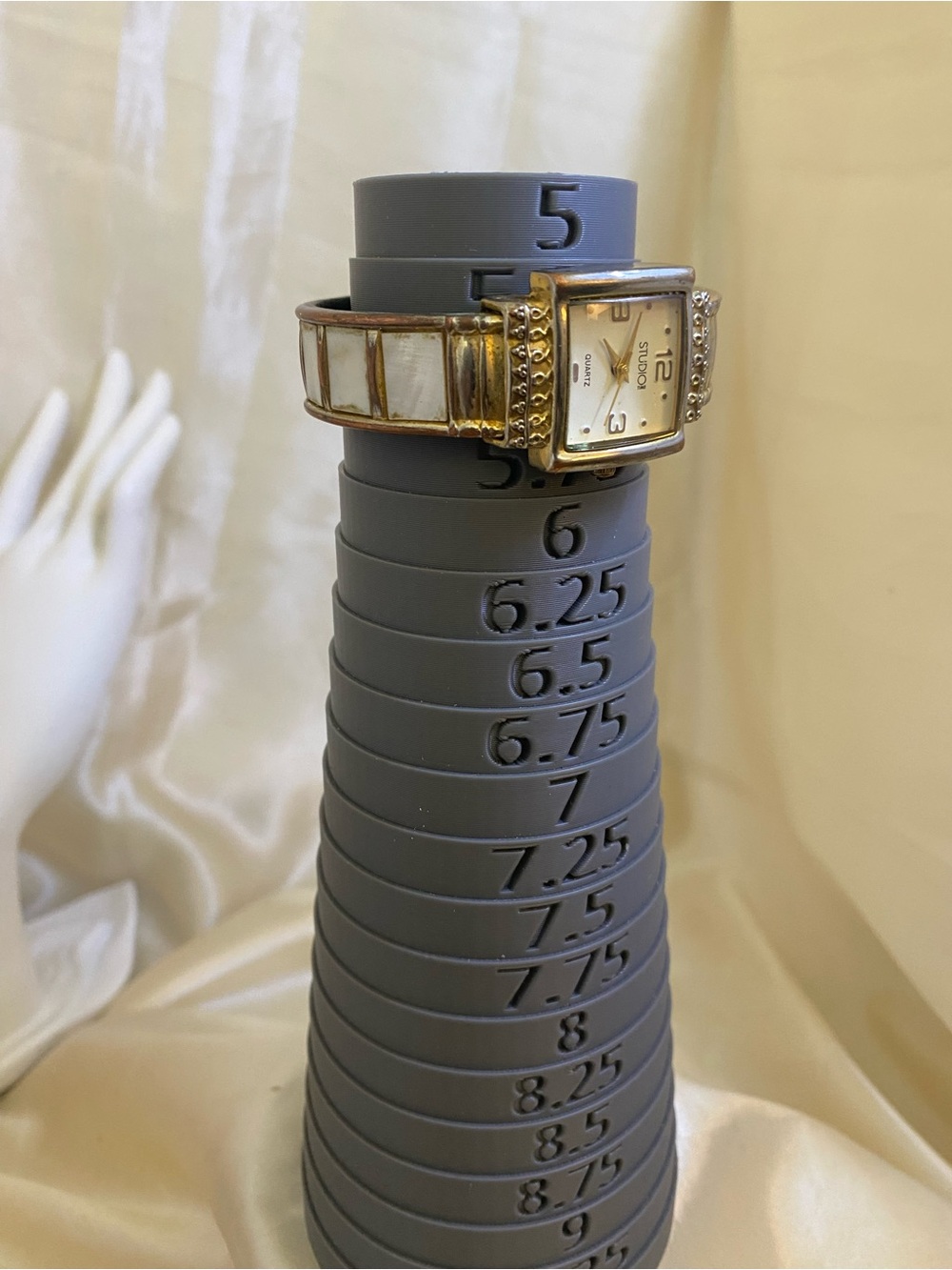 Vintage Studio Time Mother of Pearl Cuff Bracelet watch two tone Square Face